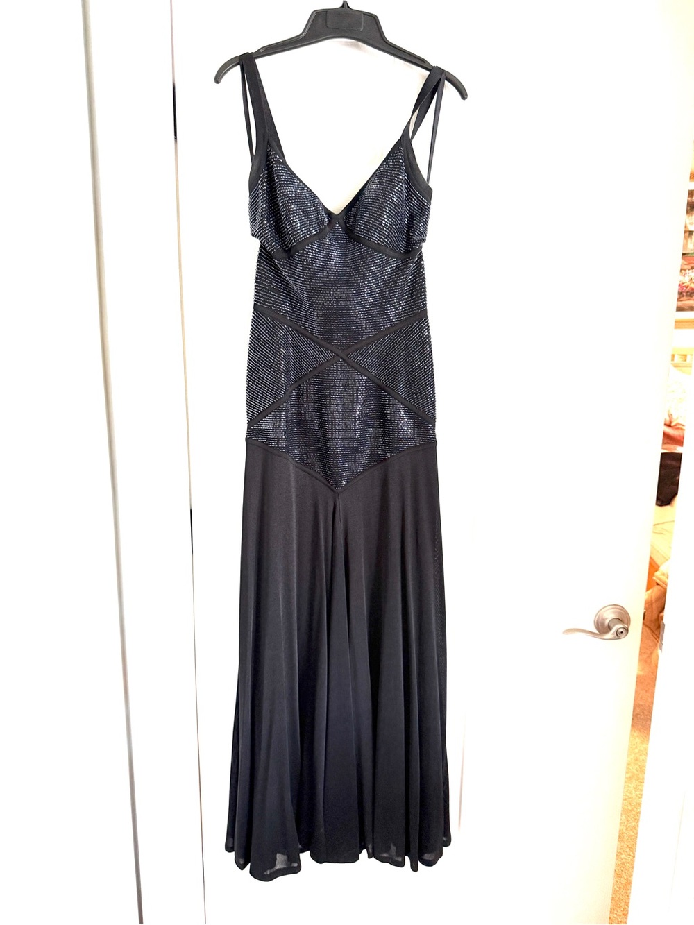 Black Sequin Bodice Full Length Dress